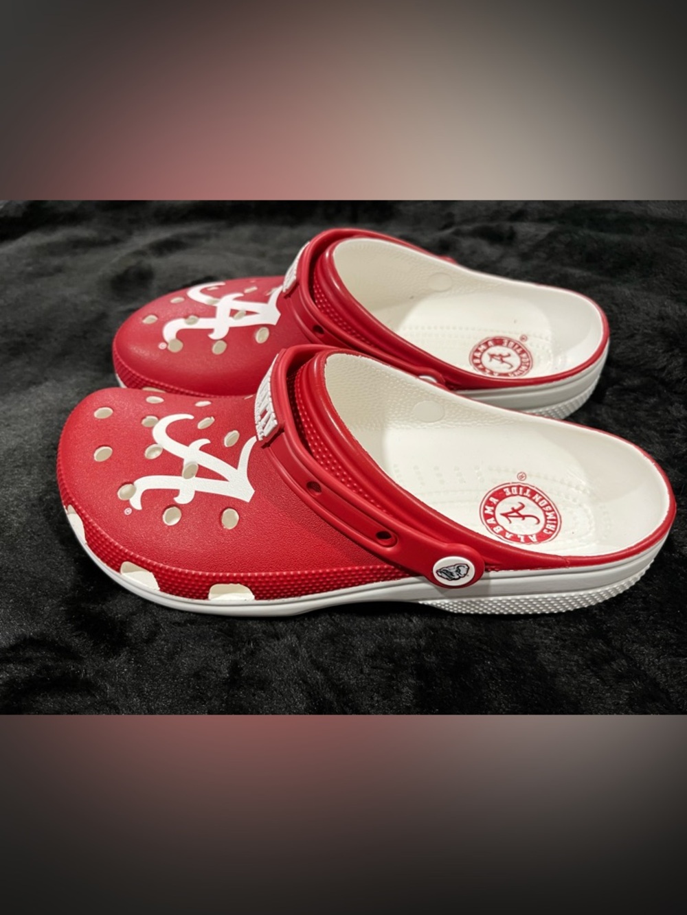 Alabama CROCS Red and White Team Logo Slip-On Clogs